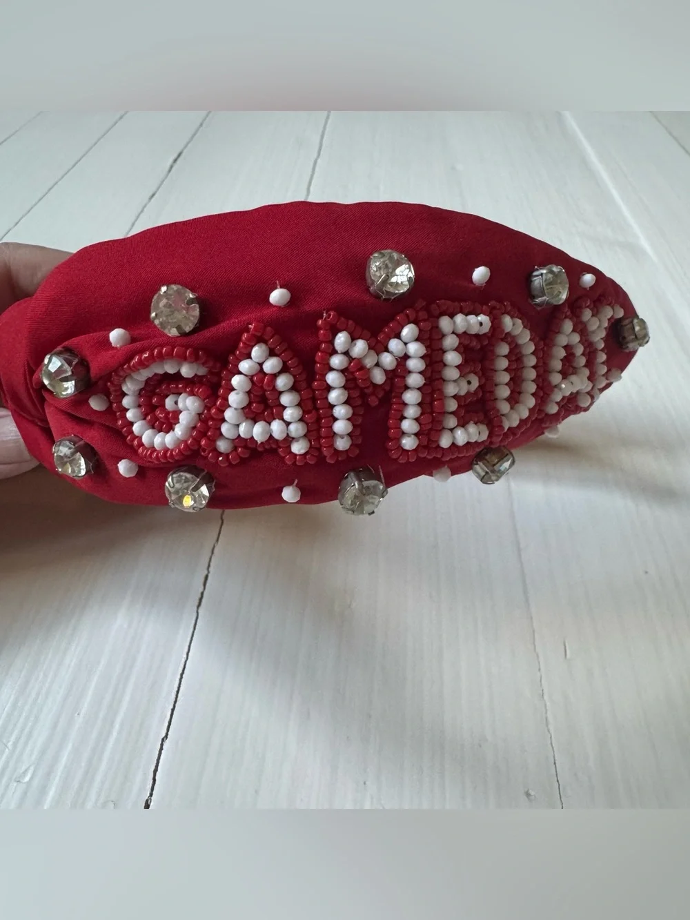 Red “GAMEDAY” Beaded Rhinestone Knotted Headband | Football Game Day
